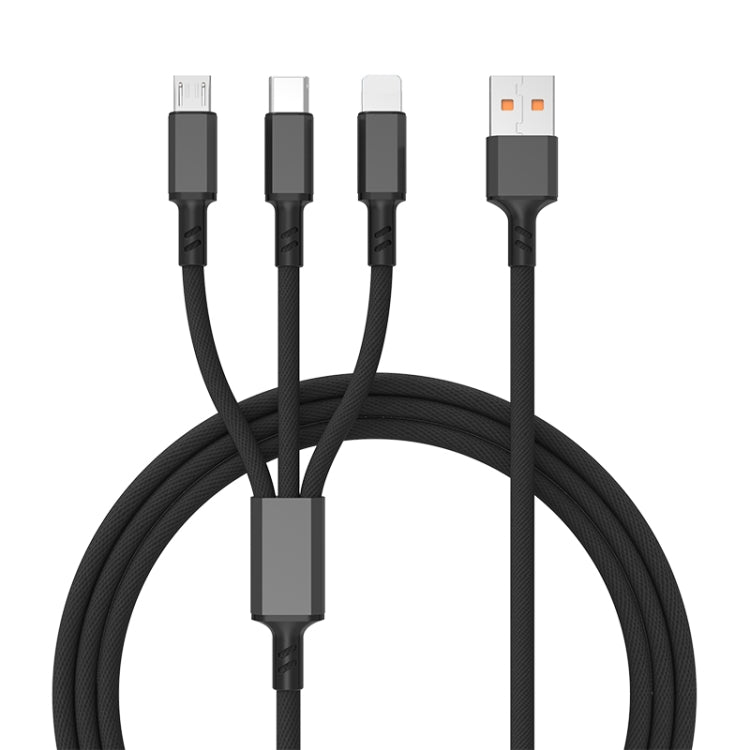 สายชาร์จเร็วถัก 3A 3 in 1 USB เป็น Type-C / 8 พิน / Micro USB ความยาวสาย: 1.2 ม. ปลั๊กสีขาว (แดง), ปลั๊กสีขาว (ดำ), ปลั๊กสีขาว (น้ำเงิน)