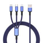 สายชาร์จเร็วถัก 3A 3 in 1 USB เป็น Type-C / 8 พิน / Micro USB ความยาวสาย: 1.2 ม. ปลั๊กสีขาว (แดง), ปลั๊กสีขาว (ดำ), ปลั๊กสีขาว (น้ำเงิน)
