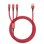 สายชาร์จเร็วถัก 3A 3 in 1 USB เป็น Type-C / 8 พิน / Micro USB ความยาวสาย: 1.2 ม. ปลั๊กสีขาว (แดง), ปลั๊กสีขาว (ดำ), ปลั๊กสีขาว (น้ำเงิน)