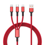 สายชาร์จเร็วถัก 3A 3 in 1 USB เป็น Type-C / 8 พิน / Micro USB ความยาวสาย: 1.2 ม. ปลั๊กสีขาว (แดง), ปลั๊กสีขาว (ดำ), ปลั๊กสีขาว (น้ำเงิน)