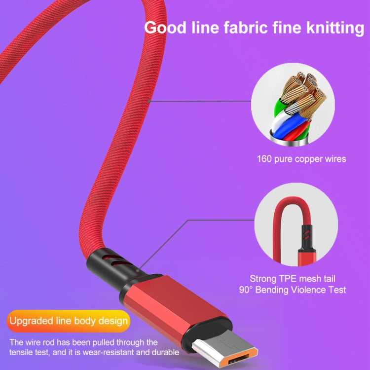 สายชาร์จเร็วถัก 3A 3 in 1 USB เป็น Type-C / 8 พิน / Micro USB ความยาวสาย: 1.2 ม. ปลั๊กสีขาว (แดง), ปลั๊กสีขาว (ดำ), ปลั๊กสีขาว (น้ำเงิน)