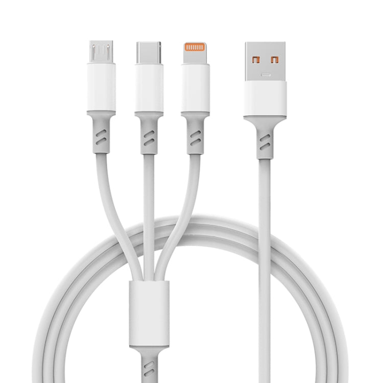 สายชาร์จเร็ว 3A 3 in 1 USB เป็น Type-C / 8 พิน / Micro USB ความยาวสาย: 1.2 ม. สีขาว