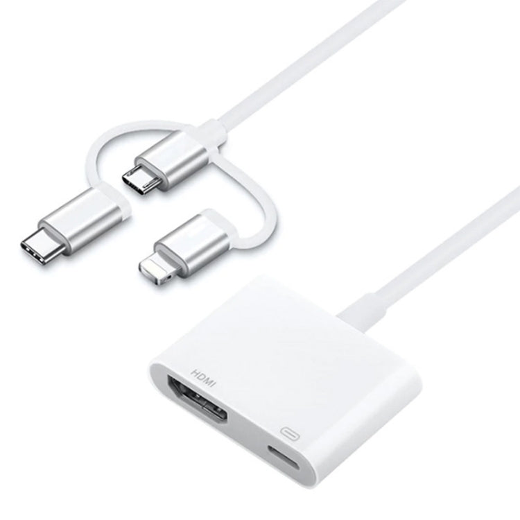 A18 Pro อะแดปเตอร์ 3 in 1 8 Pin + Type-C + Micro USB เป็น HDMI + 8 Pin Digital AV