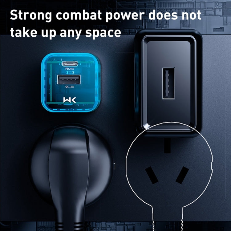 ที่ชาร์จโปร่งใส WK WP-U149 20W USB+USB-C/Type-C ช่องคู่, สเปค: ปลั๊กสหรัฐอเมริกา