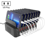 YFY-A55 สถานีชาร์จอัจฉริยะ 16 พอร์ต USB 150W พร้อมแท่นวางโทรศัพท์และแท็บเล็ต, ปลั๊ก US, YFY-A55