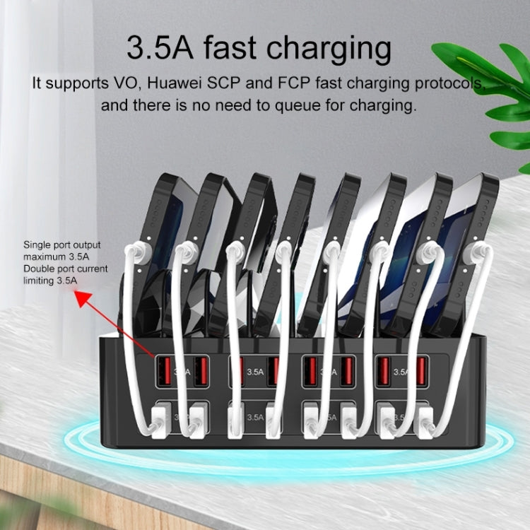 YFY-A55 สถานีชาร์จอัจฉริยะ 16 พอร์ต USB 150W พร้อมแท่นวางโทรศัพท์และแท็บเล็ต, ปลั๊ก US, YFY-A55