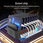 YFY-A55 สถานีชาร์จอัจฉริยะ 16 พอร์ต USB 150W พร้อมแท่นวางโทรศัพท์และแท็บเล็ต, ปลั๊ก US, YFY-A55