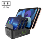 YFY-A54 สถานีชาร์จอัจฉริยะ 5 พอร์ต USB + Type-C 100W พร้อมแท่นวางโทรศัพท์และแท็บเล็ต, ปลั๊ก US, YFY-A54