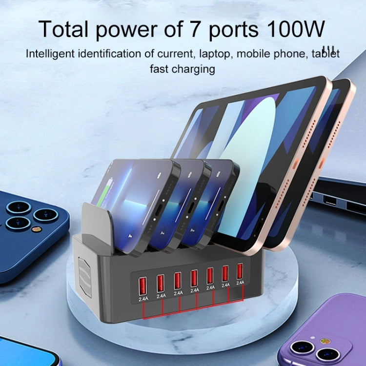 YFY-A54 สถานีชาร์จอัจฉริยะ 5 พอร์ต USB + Type-C 100W พร้อมแท่นวางโทรศัพท์และแท็บเล็ต, ปลั๊ก US, YFY-A54