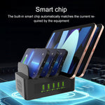 YFY-A54 สถานีชาร์จอัจฉริยะ 5 พอร์ต USB + Type-C 100W พร้อมแท่นวางโทรศัพท์และแท็บเล็ต, ปลั๊ก US, YFY-A54