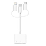 อะแดปเตอร์ 3 in 1 8-Pin และ Micro USB และ Type-C เป็น TF & SD Card Reader USB OTG Extender