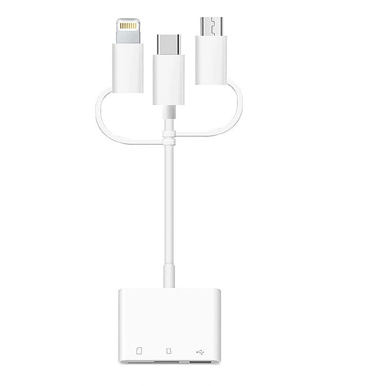 อะแดปเตอร์ 3 in 1 8-Pin และ Micro USB และ Type-C เป็น TF & SD Card Reader USB OTG Extender