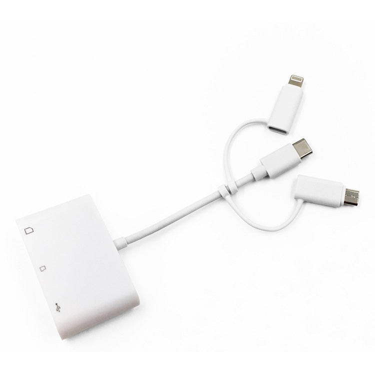 อะแดปเตอร์ 3 in 1 8-Pin และ Micro USB และ Type-C เป็น TF & SD Card Reader USB OTG Extender