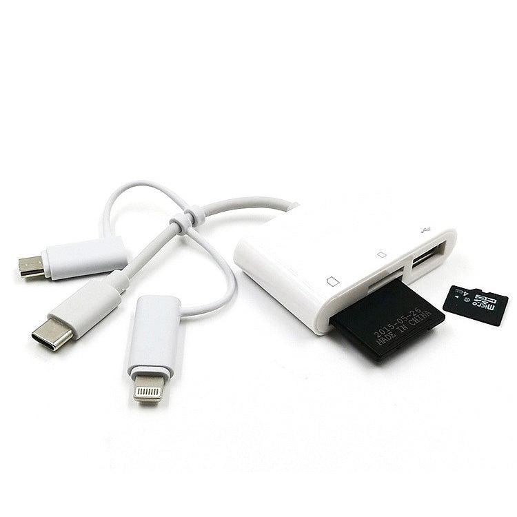 อะแดปเตอร์ 3 in 1 8-Pin และ Micro USB และ Type-C เป็น TF & SD Card Reader USB OTG Extender