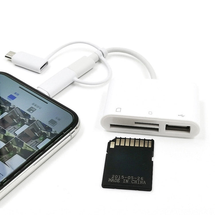 อะแดปเตอร์ 3 in 1 8-Pin และ Micro USB และ Type-C เป็น TF & SD Card Reader USB OTG Extender