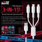 WEKOME WDC-02 สายข้อมูล PVC 3 in 1 ชาร์จไฟ Tidal Energy Series 3A USB เป็น 8 Pin+Type-C+Micro USB ความยาว 1.2 เมตร