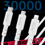 WEKOME WDC-02 สายข้อมูล PVC 3 in 1 ชาร์จไฟ Tidal Energy Series 3A USB เป็น 8 Pin+Type-C+Micro USB ความยาว 1.2 เมตร