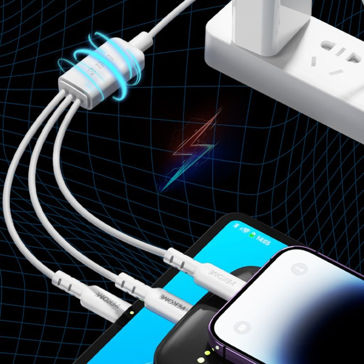 WEKOME WDC-02 สายข้อมูล PVC 3 in 1 ชาร์จไฟ Tidal Energy Series 3A USB เป็น 8 Pin+Type-C+Micro USB ความยาว 1.2 เมตร