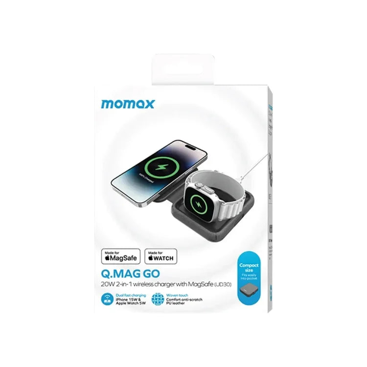 MOMAX UD30 Q.Mag Go 2 in 1 ที่ชาร์จไร้สายแม่เหล็กแบบพับได้ Magsafe