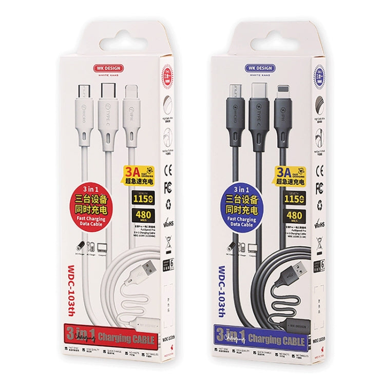 สายชาร์จข้อมูล WK WDC-103 3A 3 in 1 8 พิน + Micro USB + Type-C / USB-C Fullspeed Pro ความยาว: 1.15 ม.