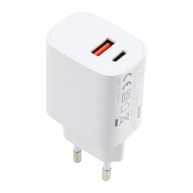 T087 ที่ชาร์จเดินทางชาร์จเร็ว 20W USB-C / Type-C + USB พอร์ต ปลั๊ก EU, ปลั๊ก EU