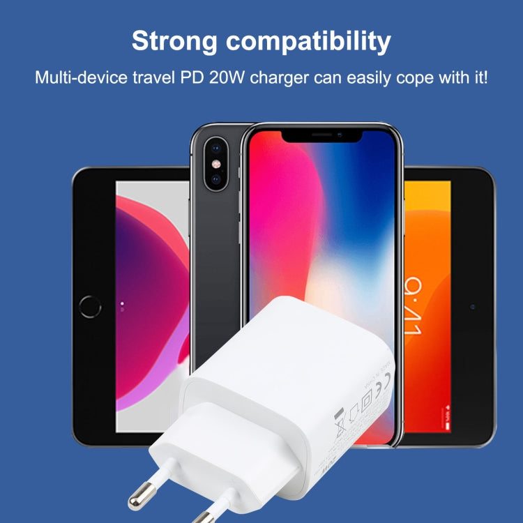 T087 ที่ชาร์จเดินทางชาร์จเร็ว 20W USB-C / Type-C + USB พอร์ต ปลั๊ก EU, ปลั๊ก EU