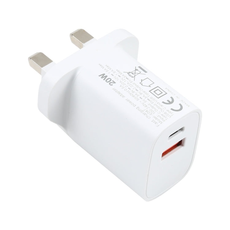 E087 ที่ชาร์จเดินทางชาร์จเร็ว 20W USB-C / Type-C + USB พอร์ต ปลั๊ก UK, ปลั๊ก UK