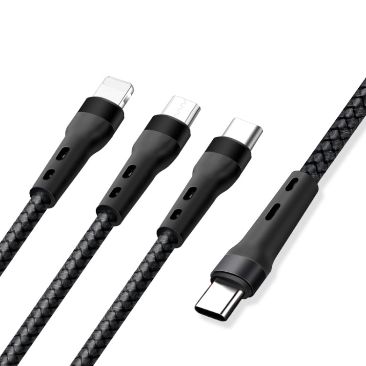 สายชาร์จข้อมูล 100W 6A Type-C เป็น 8 พิน+Type-C+Micro USB ความยาว: 1.3 ม.