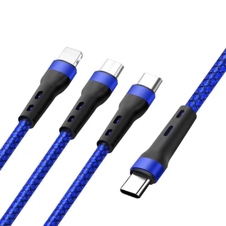 สายชาร์จข้อมูล 100W 6A Type-C เป็น 8 พิน+Type-C+Micro USB ความยาว: 1.3 ม.