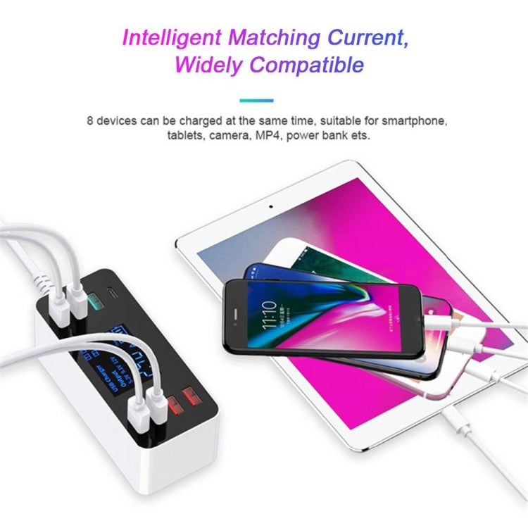 A9 Plus (เวอร์ชันโลก) สถานีชาร์จดิจิทัล 8 พอร์ต AC 100V~240V พร้อมจอ LCD ถอดได้ ชาร์จอัจฉริยะพร้อมที่ชาร์จไร้สาย รองรับ QC3.0