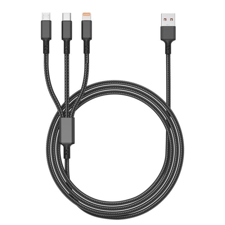 สายชาร์จเร็วปลั๊กส้ม 3A 3 in 1 USB เป็น Type-C / 8 พิน / Micro USB ความยาวสาย: 1.2 ม. ปลั๊กส้ม (ดำ), ปลั๊กส้ม (น้ำเงิน), ปลั๊กส้ม (แดง), ปลั๊กส้ม (เงิน)
