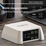 แท่นชาร์จไร้สายอัจฉริยะ F96 100W USB x3 + PD แบบมัลติฟังก์ชัน