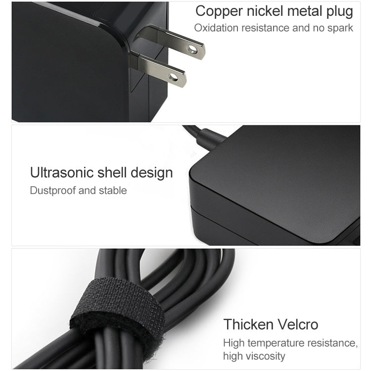อะแดปเตอร์ชาร์จไฟแบบพกพา 65W USB-C / Type-C สำหรับแล็ปท็อป พร้อมสายชาร์จ Type-C ปลั๊ก US, ปลั๊ก US 65W / สีดำ