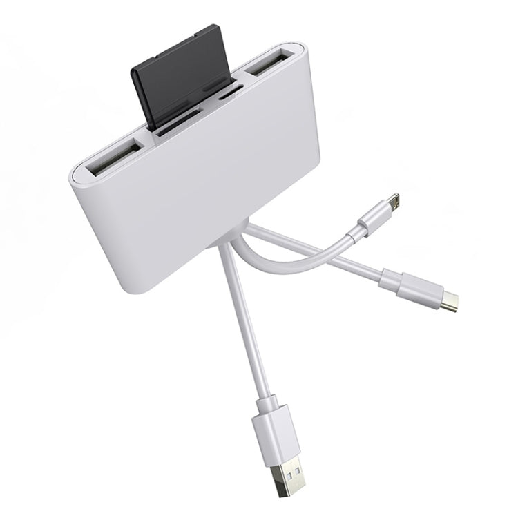 อะแดปเตอร์อ่านการ์ดกล้องมัลติฟังก์ชัน 5 in 1 8 Pin + Type-C / USB-C + USB + การ์ด TF + การ์ด SD, 5 in 1