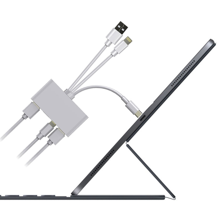 อะแดปเตอร์อ่านการ์ดกล้องมัลติฟังก์ชัน 5 in 1 8 Pin + Type-C / USB-C + USB + การ์ด TF + การ์ด SD, 5 in 1