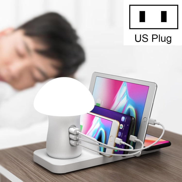 แท่นชาร์จโทรศัพท์มือถือ HQ-UD12 Universal 4 in 1 40W QC3.0 3 พอร์ต USB + ชาร์จไร้สาย พร้อมไฟ LED รูปเห็ด ความยาว: 1.2m ปลั๊ก US