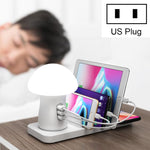 แท่นชาร์จโทรศัพท์มือถือ HQ-UD12 Universal 4 in 1 40W QC3.0 3 พอร์ต USB + ชาร์จไร้สาย พร้อมไฟ LED รูปเห็ด ความยาว: 1.2m ปลั๊ก US
