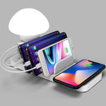 แท่นชาร์จโทรศัพท์มือถือ HQ-UD12 Universal 4 in 1 40W QC3.0 3 พอร์ต USB + ชาร์จไร้สาย พร้อมไฟ LED รูปเห็ด ความยาว: 1.2m ปลั๊ก US
