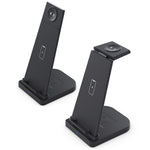 ที่ชาร์จไร้สายมัลติฟังก์ชันแนวตั้ง 3 in 1 QC 3.0 10W พร้อมฟังก์ชันขาตั้ง เหมาะสำหรับโทรศัพท์มือถือ / Apple Watch / AirPods