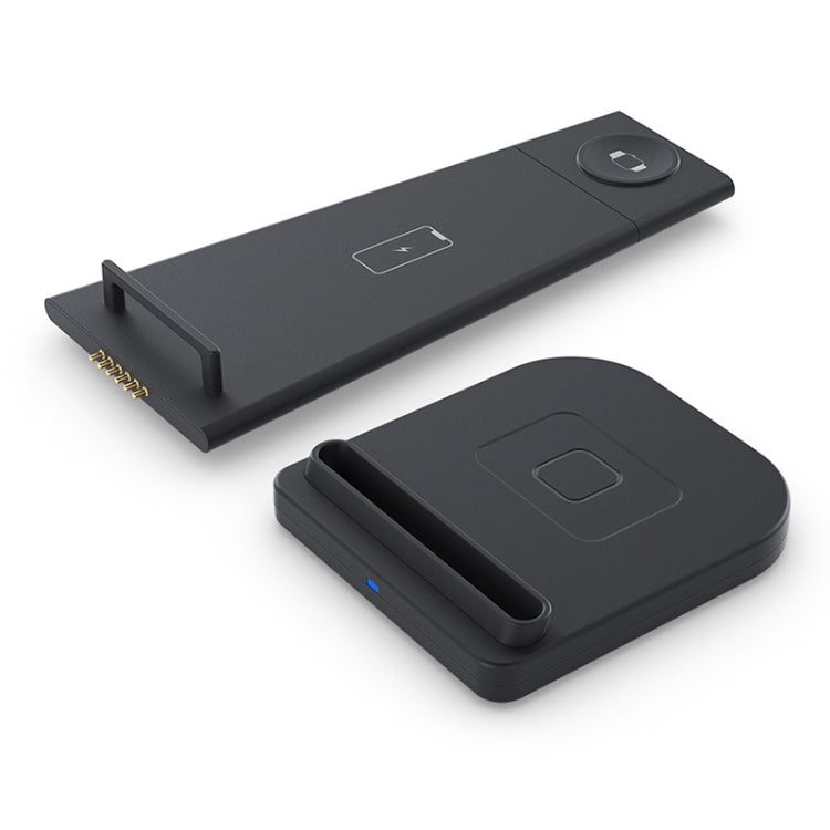 ที่ชาร์จไร้สายมัลติฟังก์ชันแนวตั้ง 3 in 1 QC 3.0 10W พร้อมฟังก์ชันขาตั้ง เหมาะสำหรับโทรศัพท์มือถือ / Apple Watch / AirPods