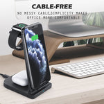 ที่ชาร์จไร้สายมัลติฟังก์ชันแนวตั้ง 3 in 1 QC 3.0 10W พร้อมฟังก์ชันขาตั้ง เหมาะสำหรับโทรศัพท์มือถือ / Apple Watch / AirPods