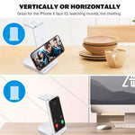 ที่ชาร์จไร้สายมัลติฟังก์ชันแนวตั้ง 3 in 1 QC 3.0 10W พร้อมฟังก์ชันขาตั้ง เหมาะสำหรับโทรศัพท์มือถือ / Apple Watch / AirPods