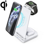 ที่ชาร์จไร้สายมัลติฟังก์ชันแนวตั้ง 3 in 1 QC 3.0 10W พร้อมฟังก์ชันขาตั้ง เหมาะสำหรับโทรศัพท์มือถือ / Apple Watch / AirPods
