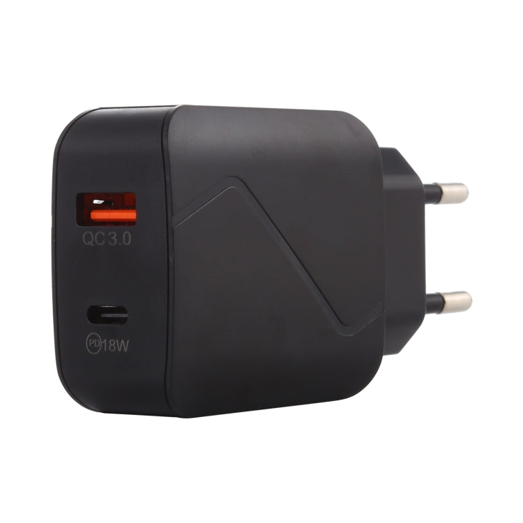 LZ-819A+C QC3.0 USB + PD 18W USB-C / Type-C อินเทอร์เฟซ ที่ชาร์จเดินทางพร้อมไฟแสดงสถานะ ปลั๊ก EU, ปลั๊ก EU