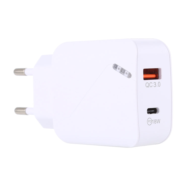 LZ-819A+C QC3.0 USB + PD 18W USB-C / Type-C อินเทอร์เฟซ ที่ชาร์จเดินทางพร้อมไฟแสดงสถานะ ปลั๊ก EU, ปลั๊ก EU
