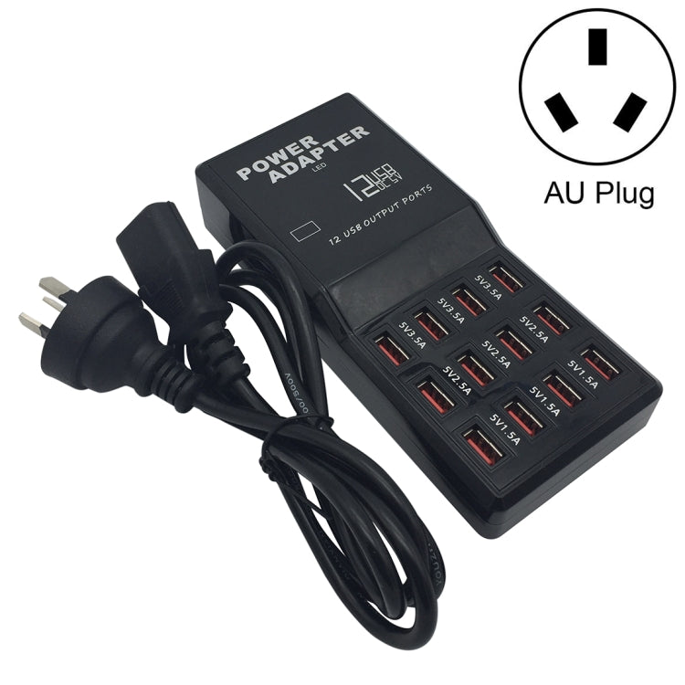 W-858 แท่นชาร์จ USB 12 พอร์ต 12A ชาร์จเร็ว ตั้งโต๊ะ สมาร์ทชาร์จเจอร์ AC100-240V ปลั๊ก AU ปลั๊ก AU