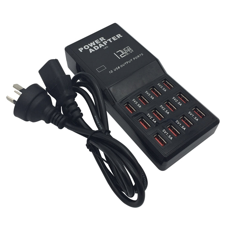 W-858 แท่นชาร์จ USB 12 พอร์ต 12A ชาร์จเร็ว ตั้งโต๊ะ สมาร์ทชาร์จเจอร์ AC100-240V ปลั๊ก AU ปลั๊ก AU