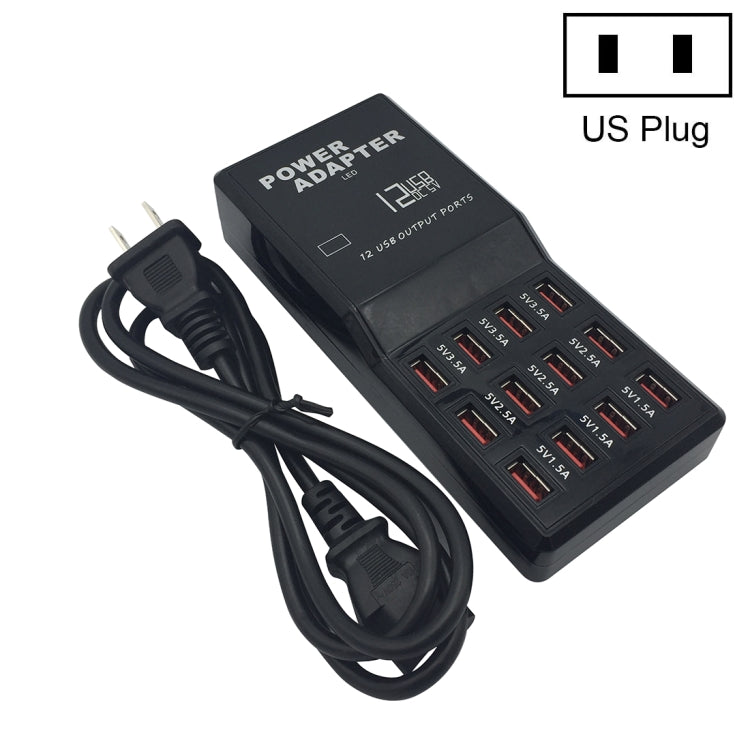 W-858 แท่นชาร์จ USB 12 พอร์ต 12A ชาร์จเร็ว ตั้งโต๊ะ สมาร์ทชาร์จเจอร์ AC100-240V ปลั๊ก US ปลั๊ก US