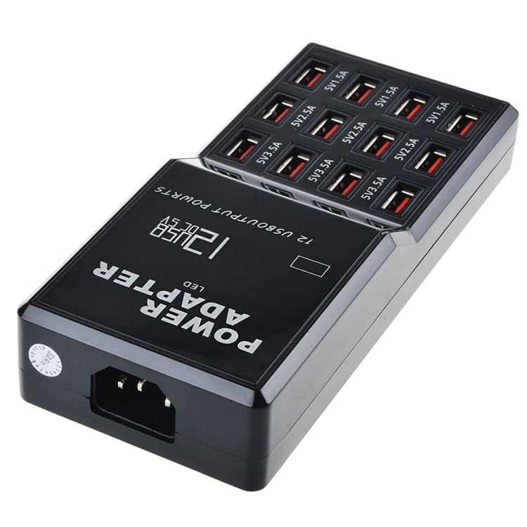 W-858 แท่นชาร์จ USB 12 พอร์ต 12A ชาร์จเร็ว ตั้งโต๊ะ สมาร์ทชาร์จเจอร์ AC100-240V ปลั๊ก US ปลั๊ก US