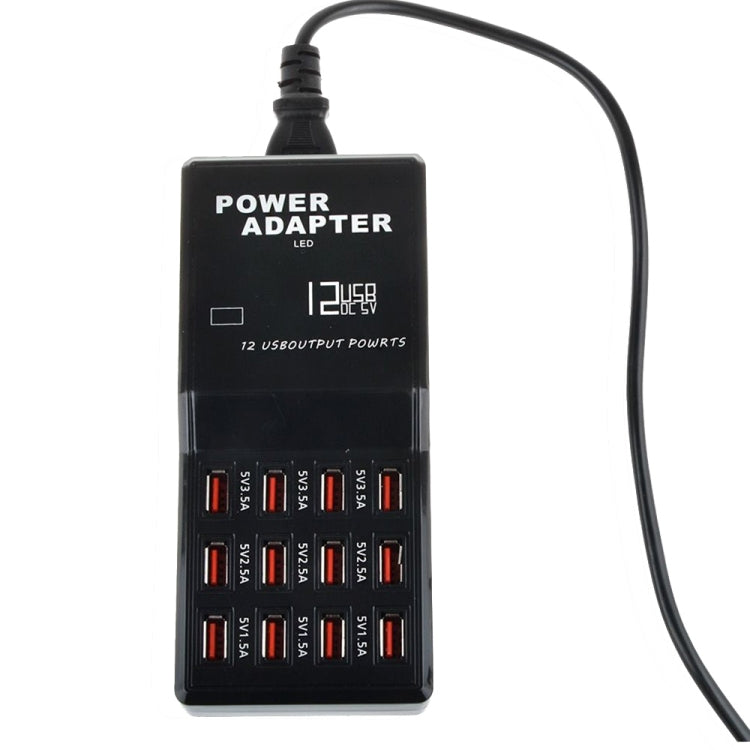 W-858 แท่นชาร์จ USB 12 พอร์ต 12A ชาร์จเร็ว ตั้งโต๊ะ สมาร์ทชาร์จเจอร์ AC100-240V ปลั๊ก US ปลั๊ก US
